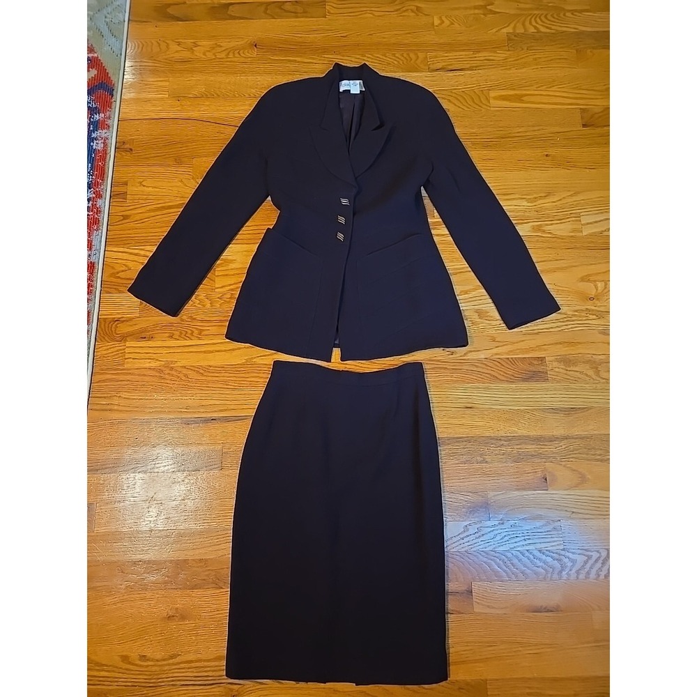 Claude Rap Paris suit skirt blazer set dark Brown wool Sz 38
